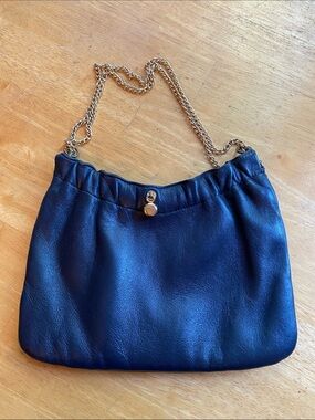Ande' Chain Vintage Navy Purse Gold Blue Leather Shoulder bag